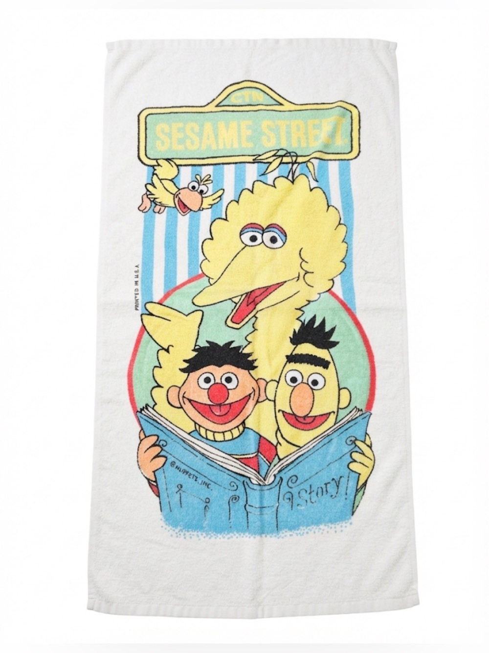 Vintage Sesame Street Beach Towel Big Bird Bert Ernie Franco‎ Muppets Cotton